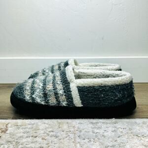 Acorn sweater slippers fairisle print blue tan cream women's 9.5-10.5